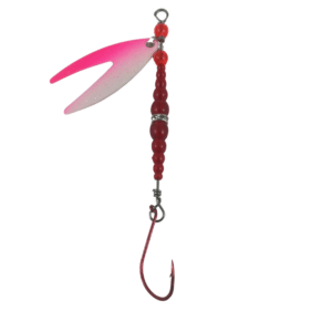 Kokanee Lure Dakota White Pink Splashed Spinner Red Beads Silver Band