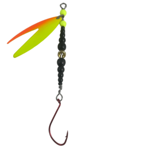 Kokanee Lure Dakota Yellow Orange Splashed Spinner Black Beads Gold Band
