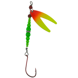 Kokanee Lure Dakota Yellow Orange Splashed Spinner Green Beads Silver Band