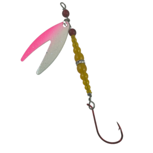 Kokanee Lure Orange Beads Dakota White Pink Splashed Spinner