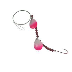 Walleye Rig Ruby Red Beads White Pink Splashed Spinners